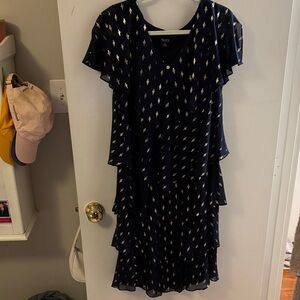 SLNY Navy and Gold Midi Dress